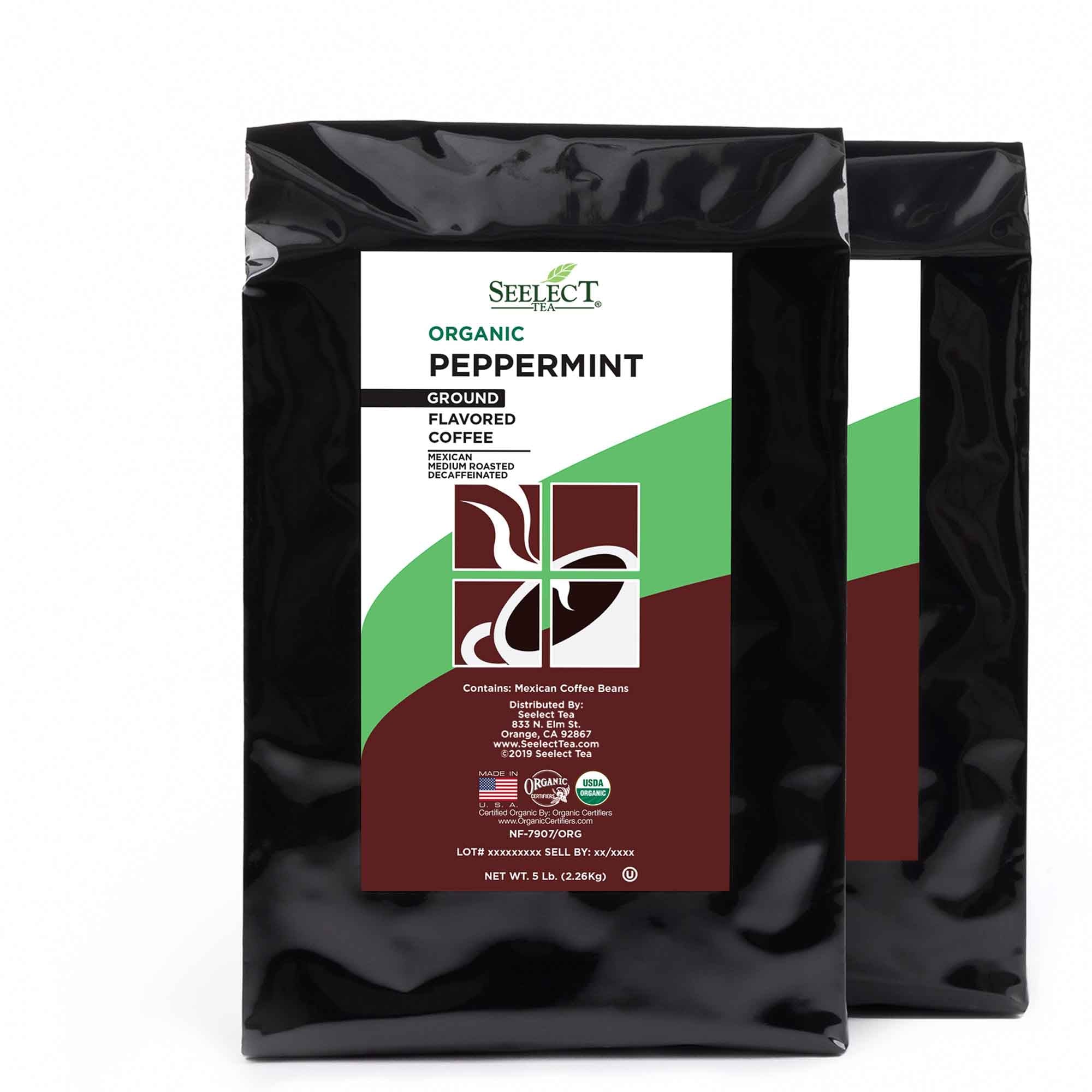 Package of Organic Decaf Peppermint Flavored Coffee Beans