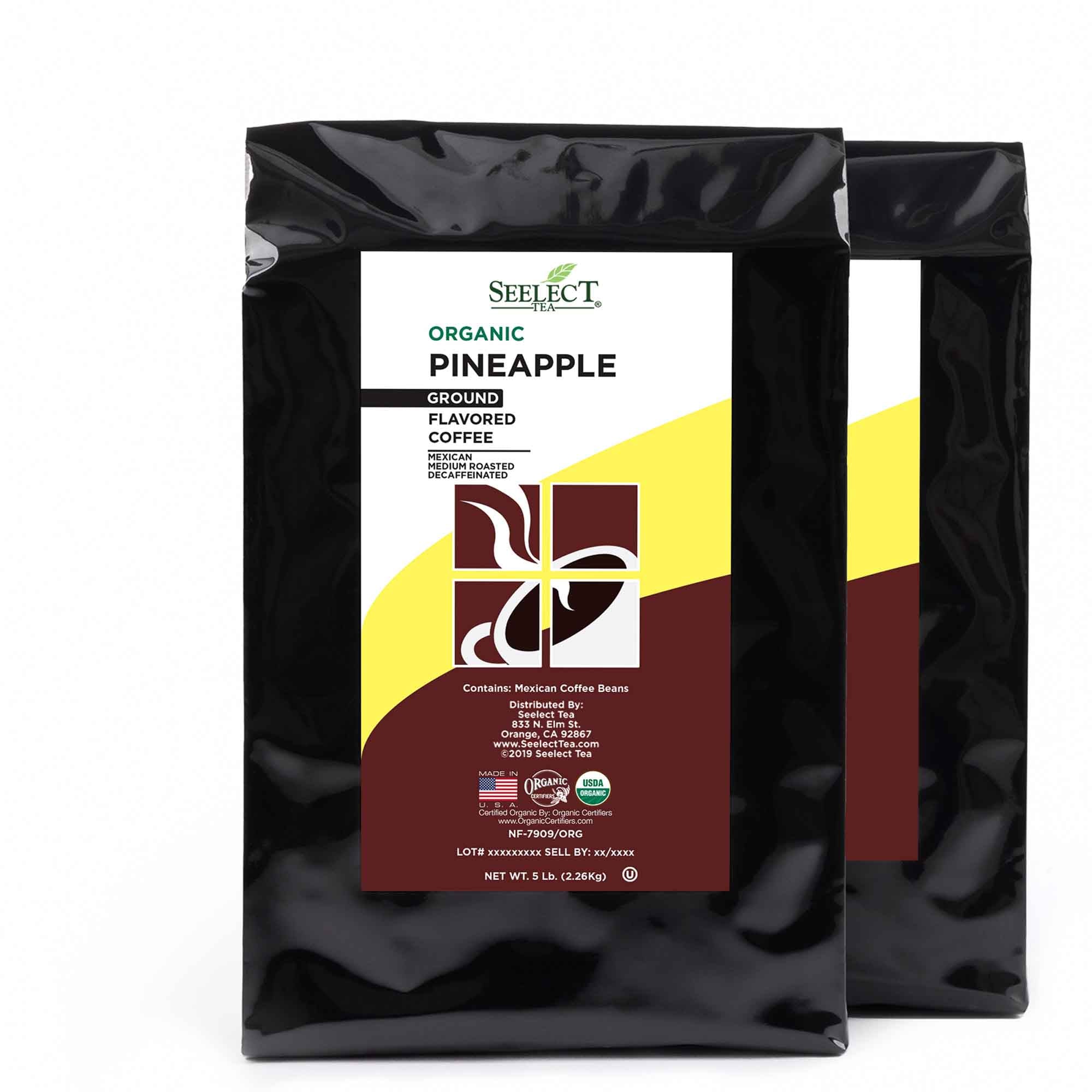 Package of Organic Decaf Pineapple Flavored Coffee Beans