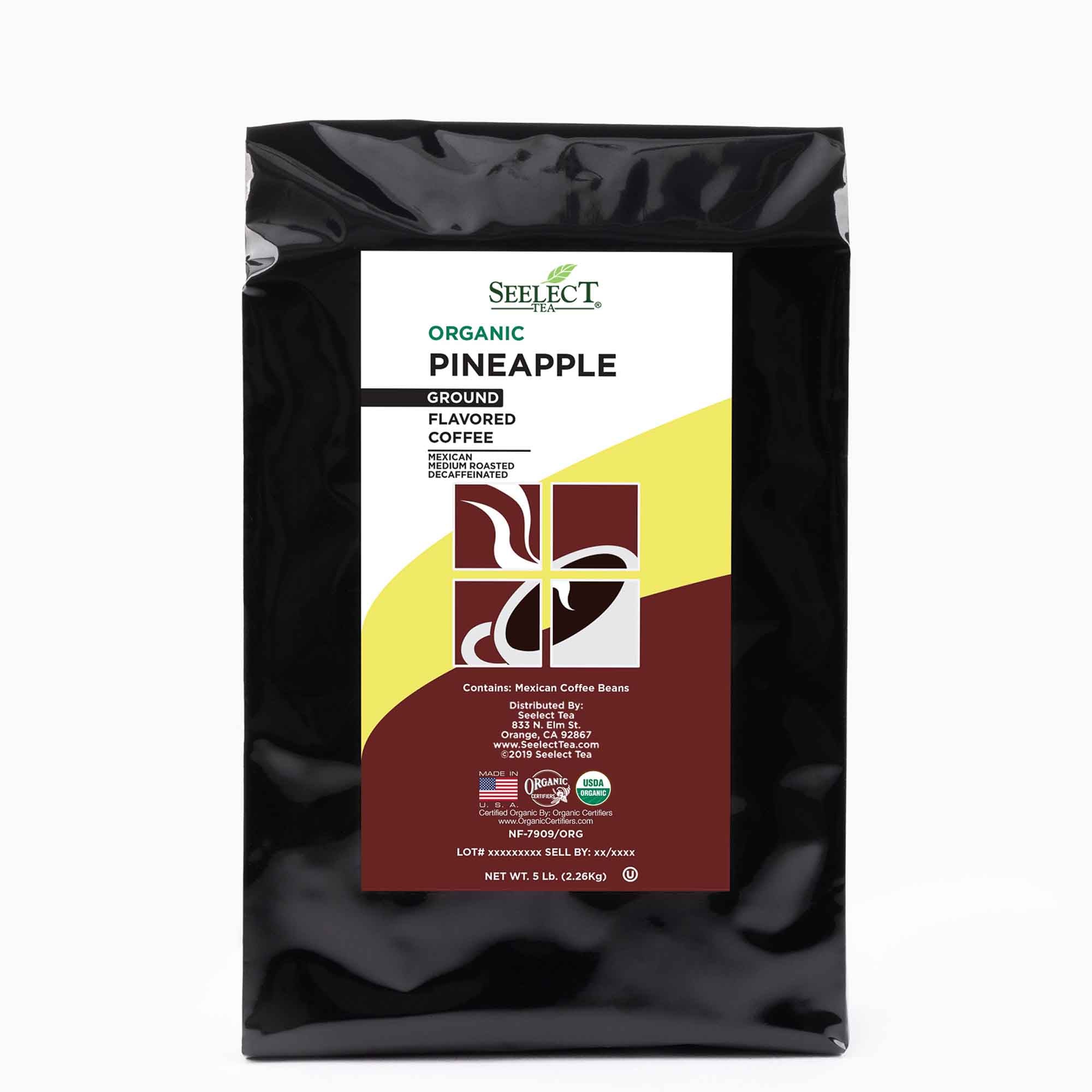 Package of Organic Decaf Pineapple Flavored Coffee Beans