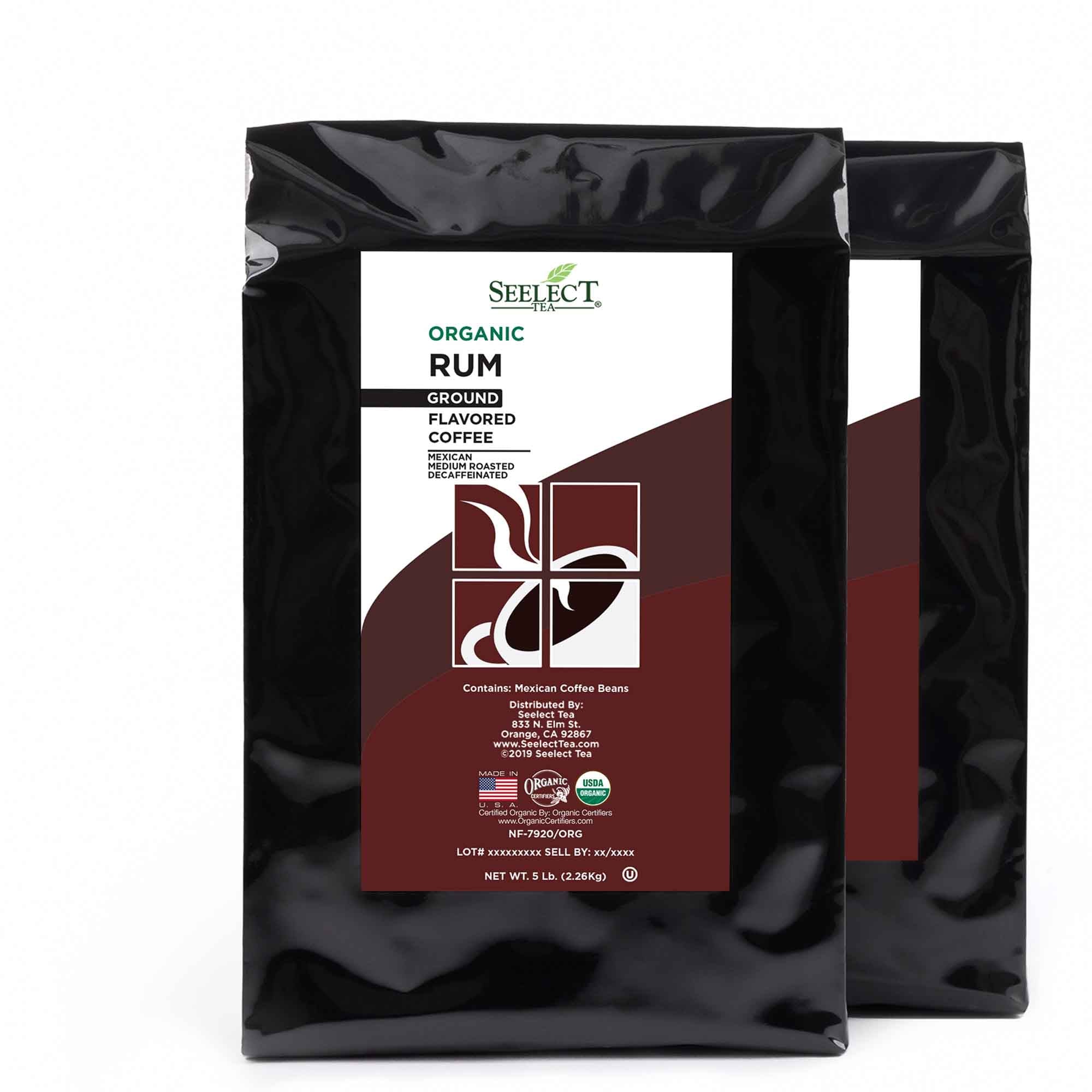Package of Organic Decaf Rum Flavored Coffee Beans