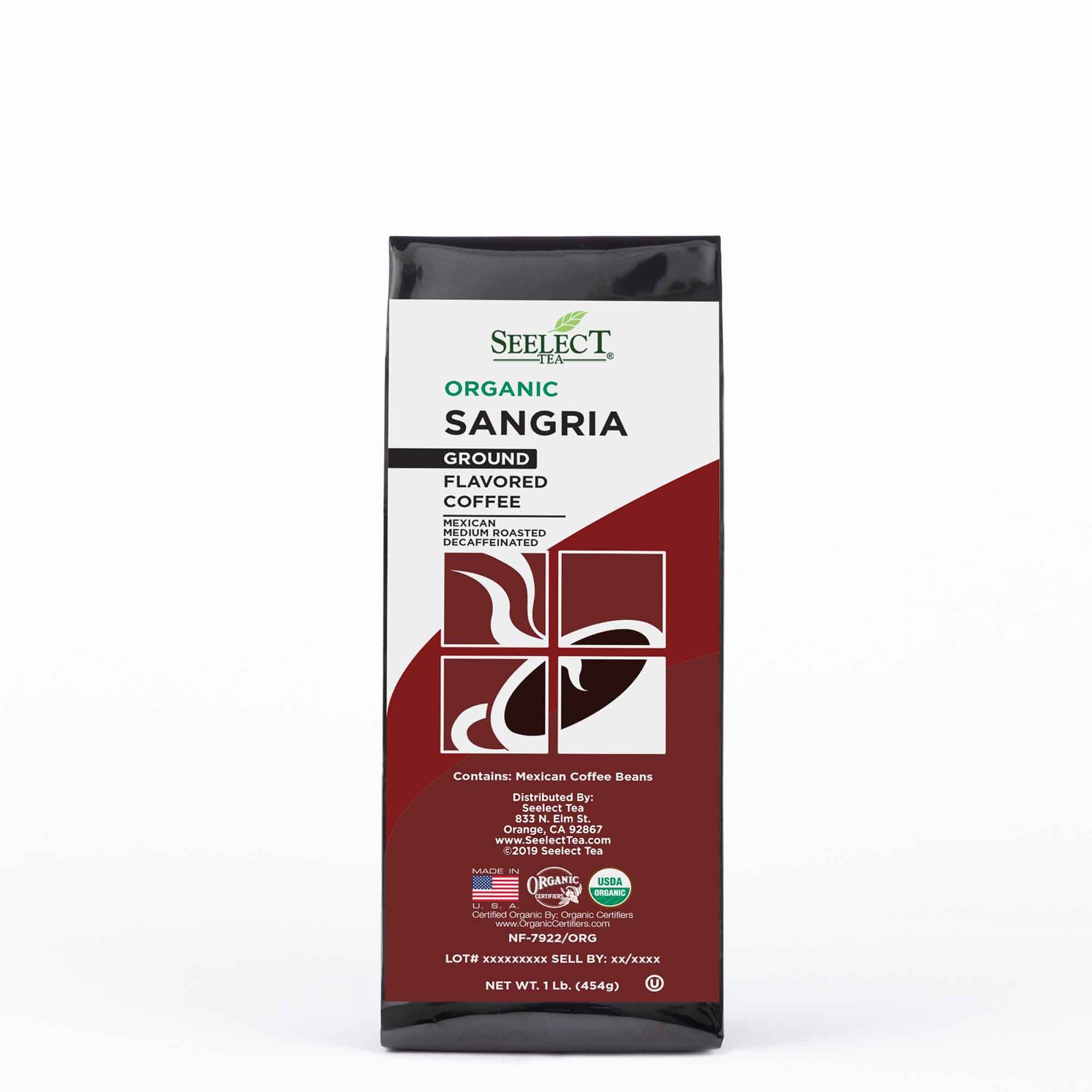 Package of Organic Decaf Sangria Flavored Coffee Beans