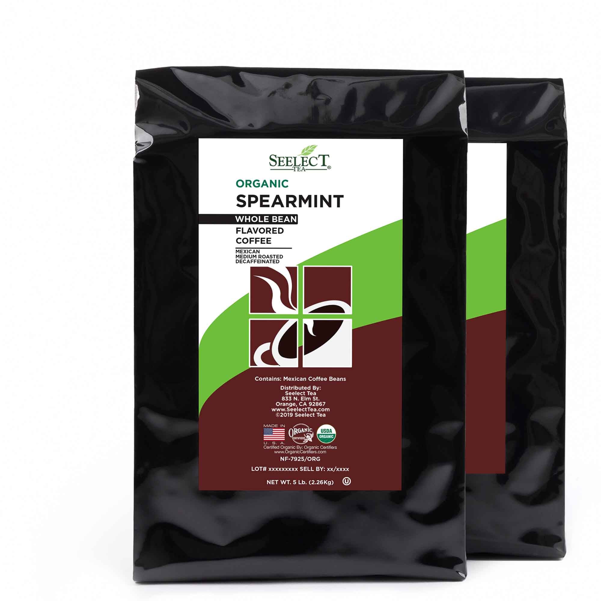 Package of Organic Decaf Spearmint Flavored Coffee Beans