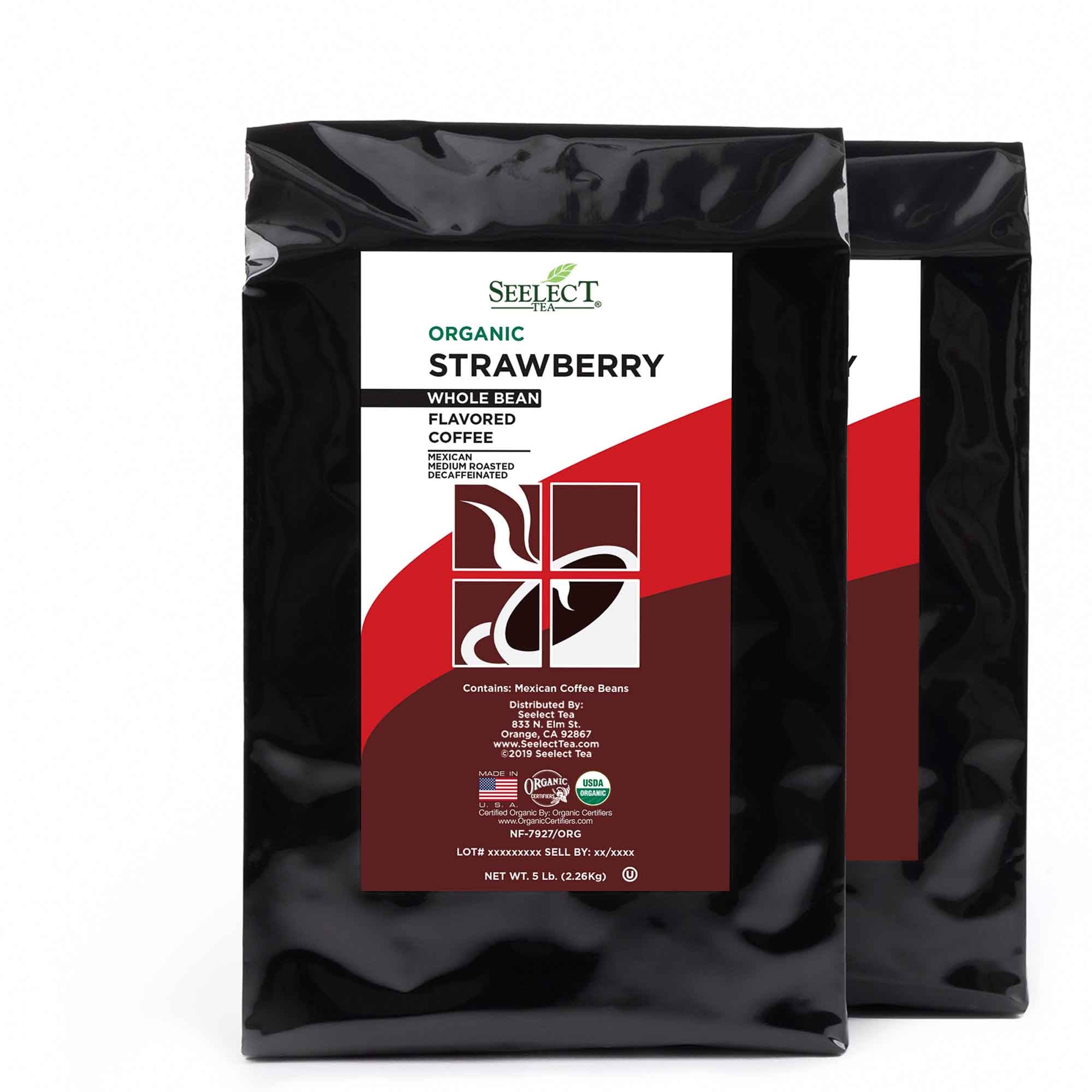 Package of Organic Decaf Strawberry Flavored Coffee Beans
