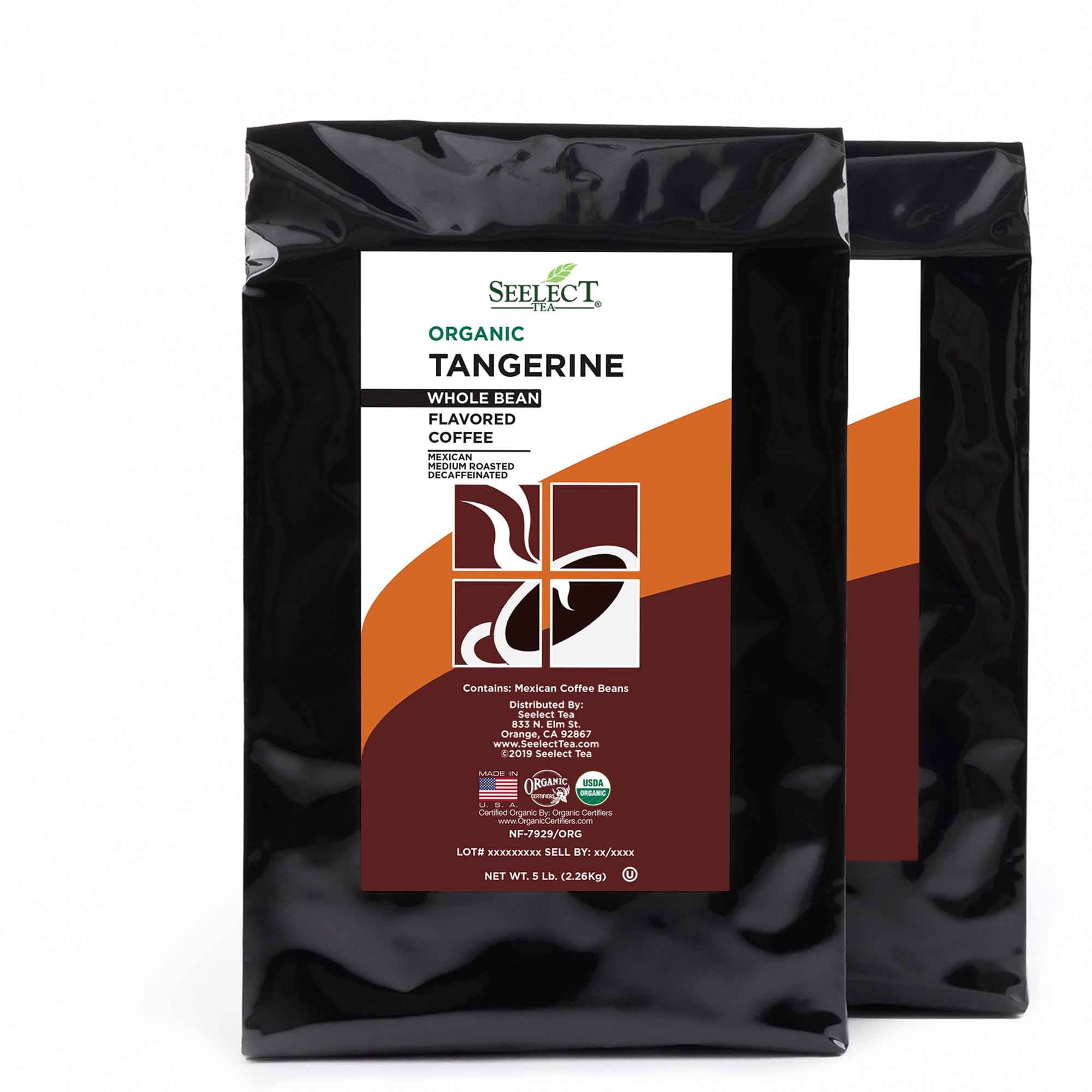 Package of Organic Decaf Tangerine Flavored Coffee Beans