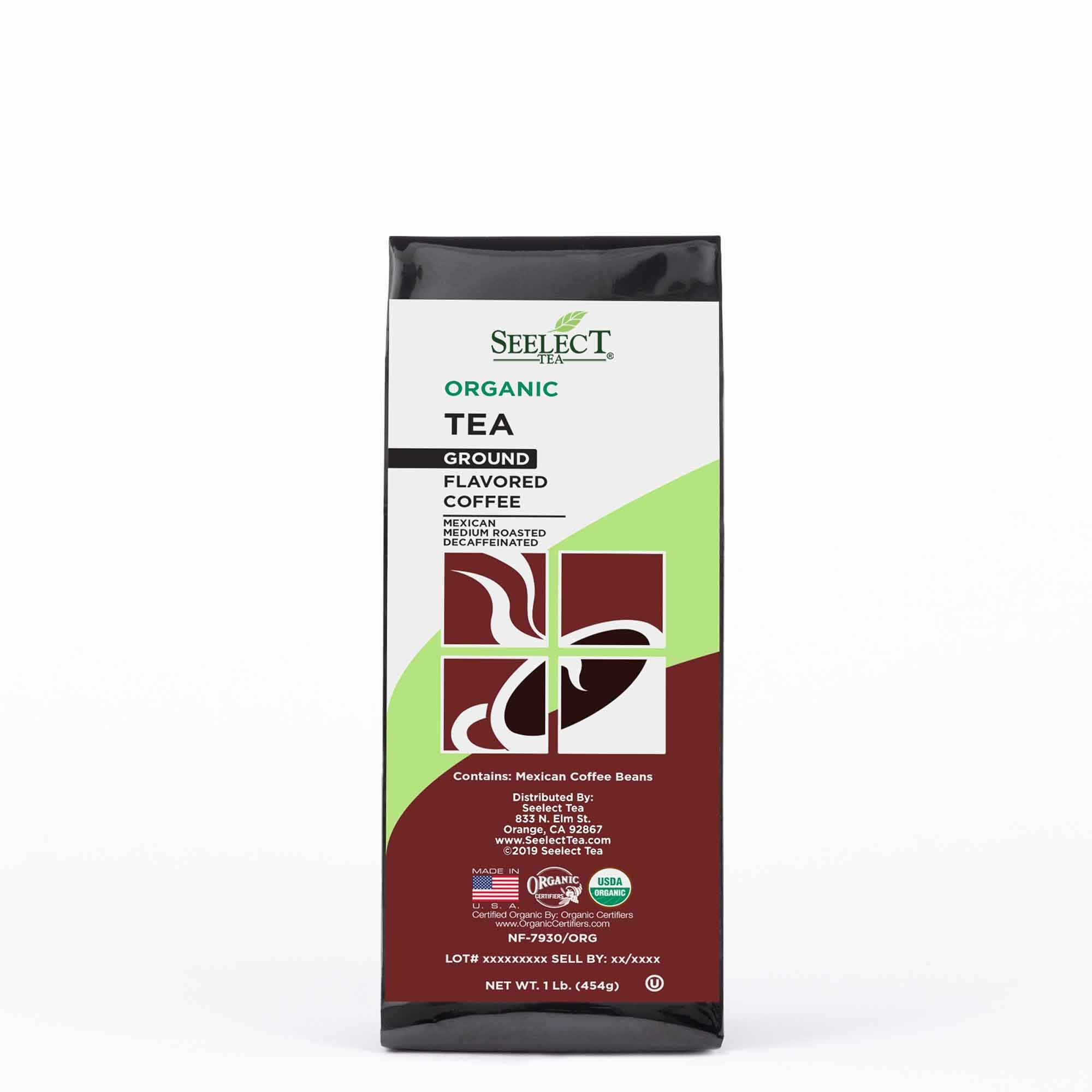 Package of Organic Decaf Tea Flavored Coffee Beans